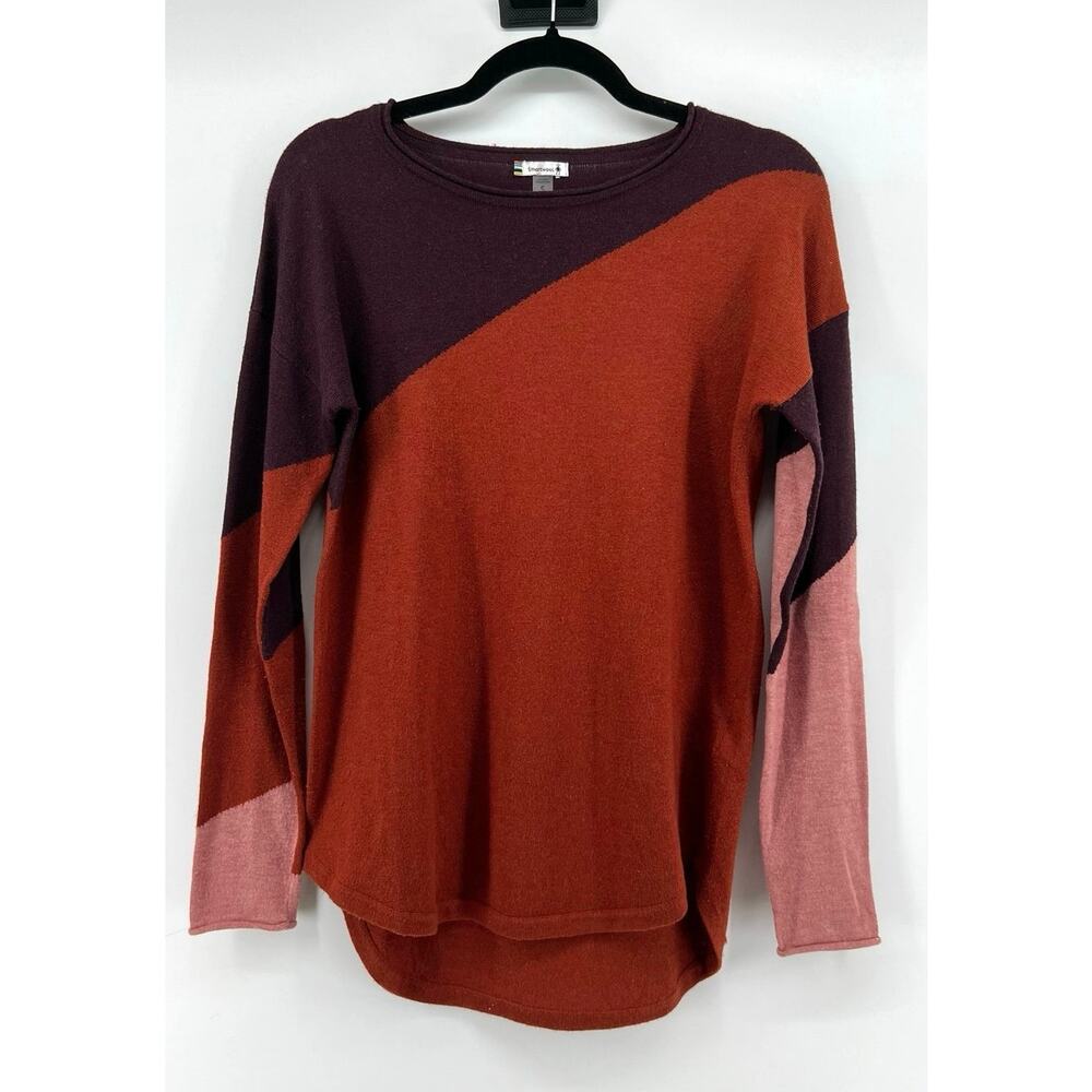 Smartwool Shadow Pine Colorblock Sweater Womens S Rust Pink